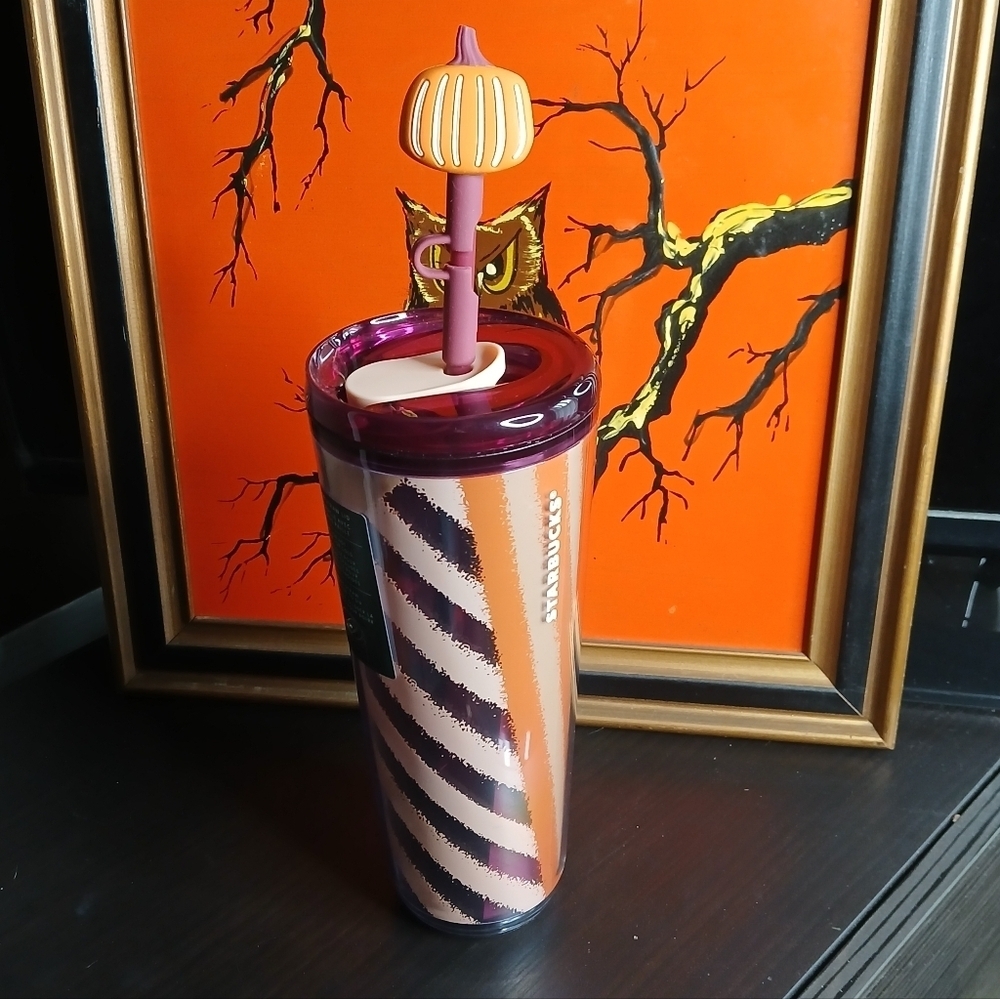 Starbucks Tumbler Fall Pumpkin Topper Hot Cold Sip Straw Limited Edition Venti